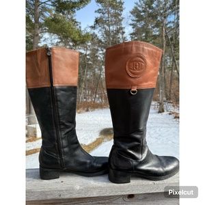 Etienne Augner Chastity Boots Logo Two-Toned Riding Tall Boot Black Brown Sz 10M